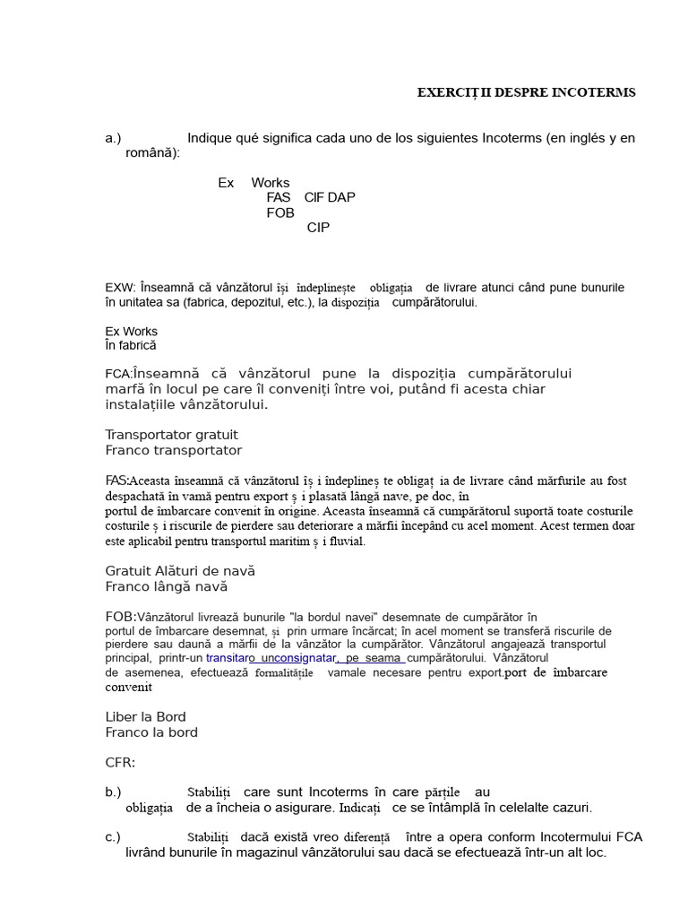 Exerciții Privind Incoterms | PDF