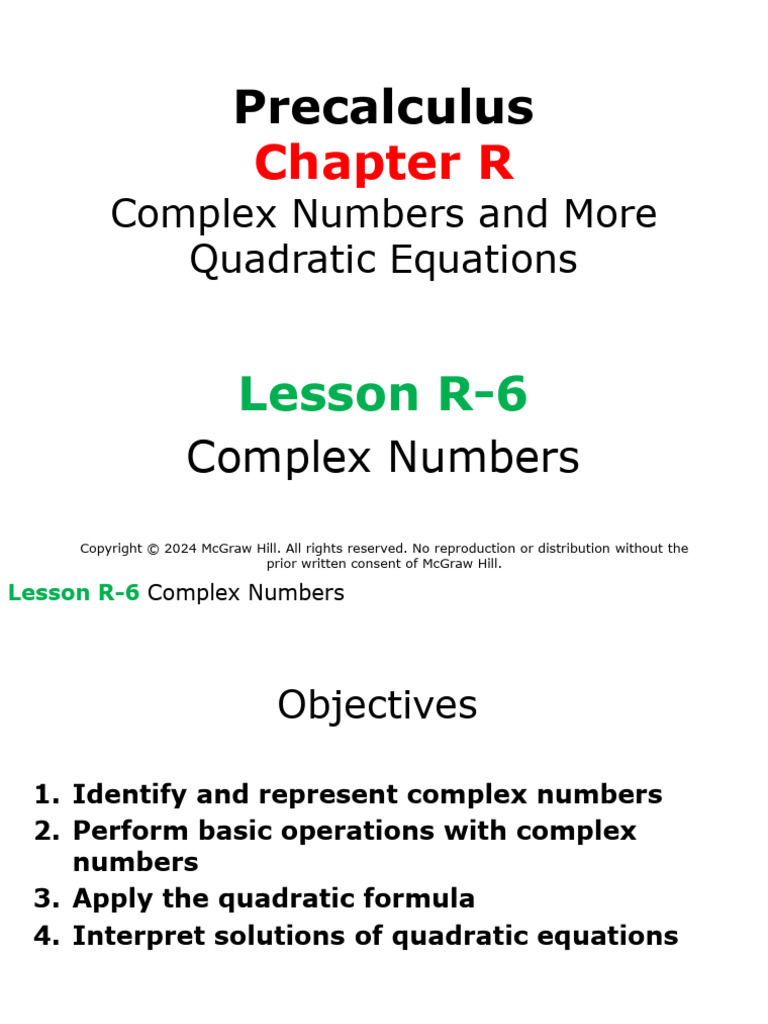 11AA Lesson R-6 Complex Numbers and More Quadratic Equations | PDF ...