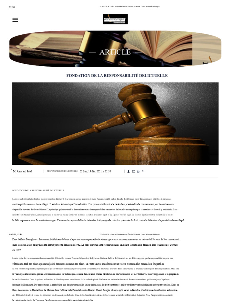 Fondation de la responsabilité délictuelle | PDF | Crimes | Crime et ...
