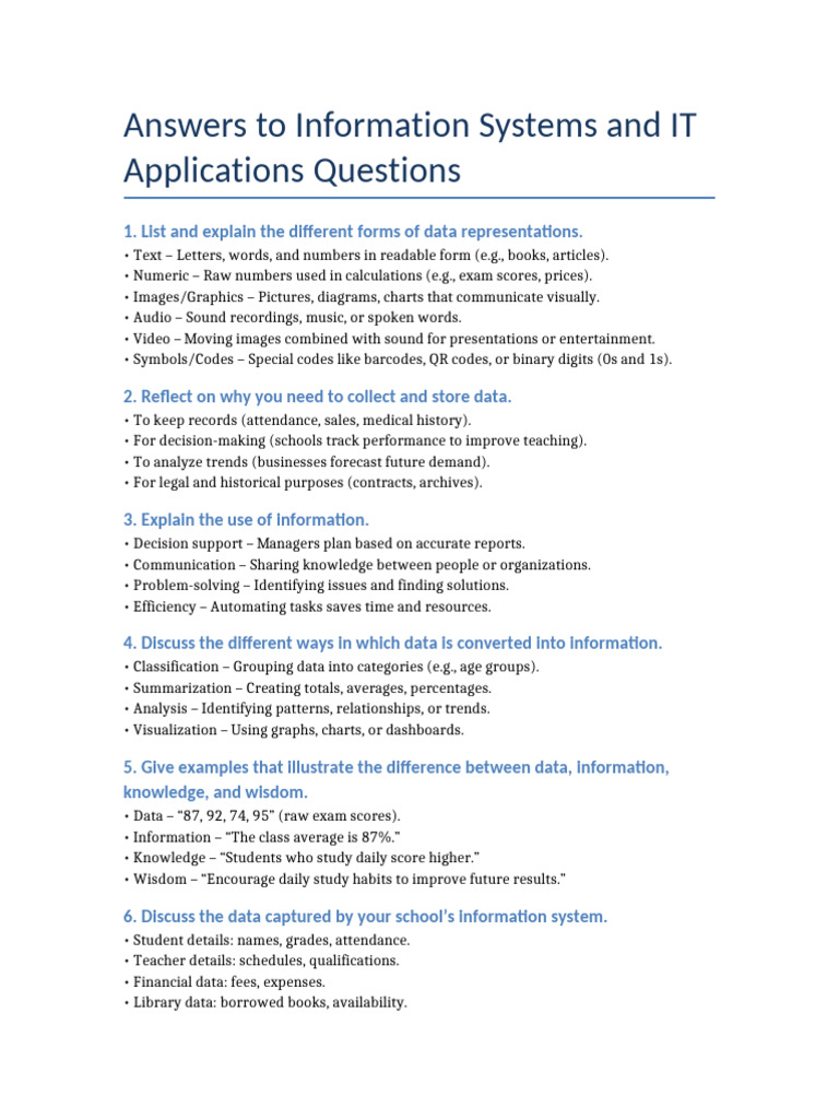 Information Systems IT Answers | PDF | Educational Technology | E ...