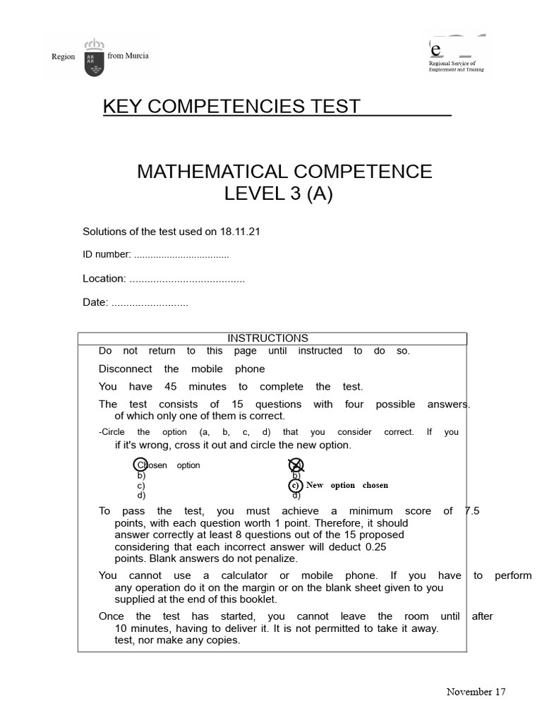 Level 3 Mathematical Competence Test | PDF | Area | Litre