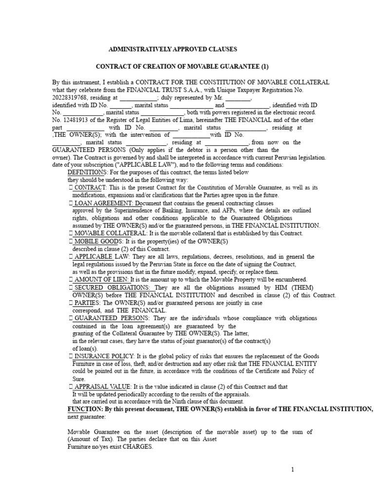 Movable Guarantee Contract Template | PDF | Guarantee | Ownership