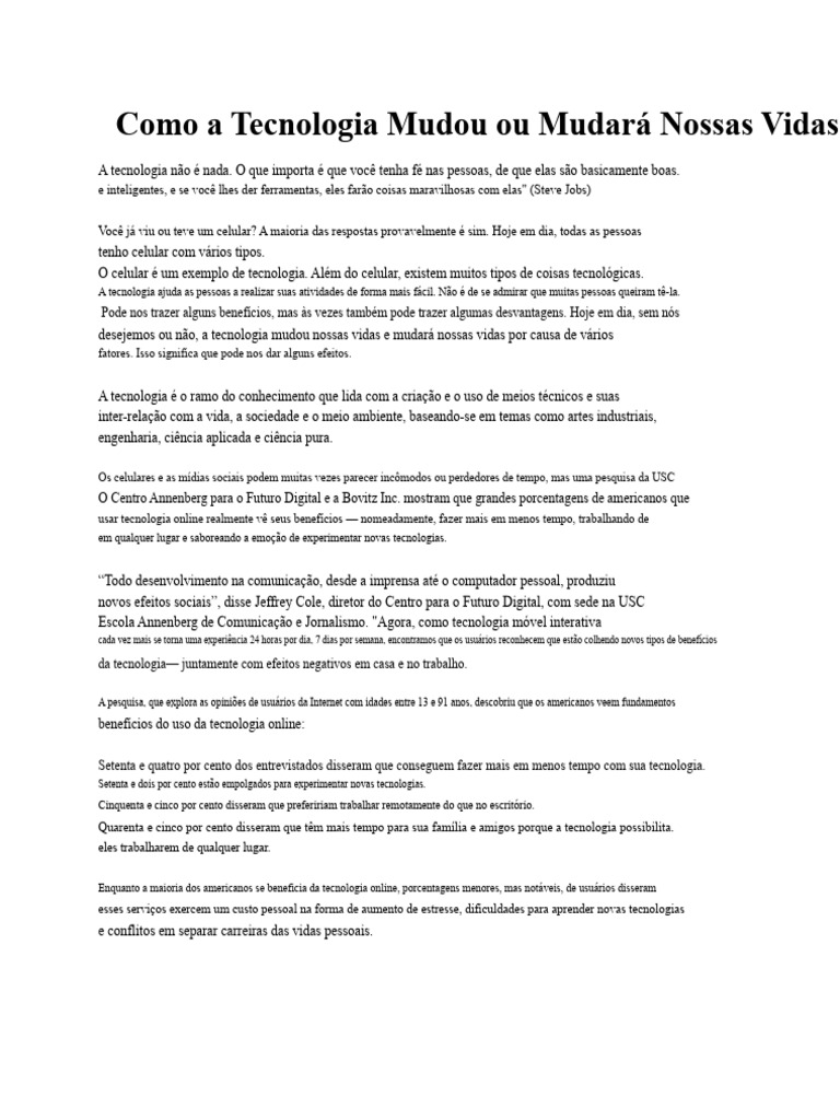 Impactos da Tecnologia em Nossas Vidas | PDF | Millennials (geração Y ...