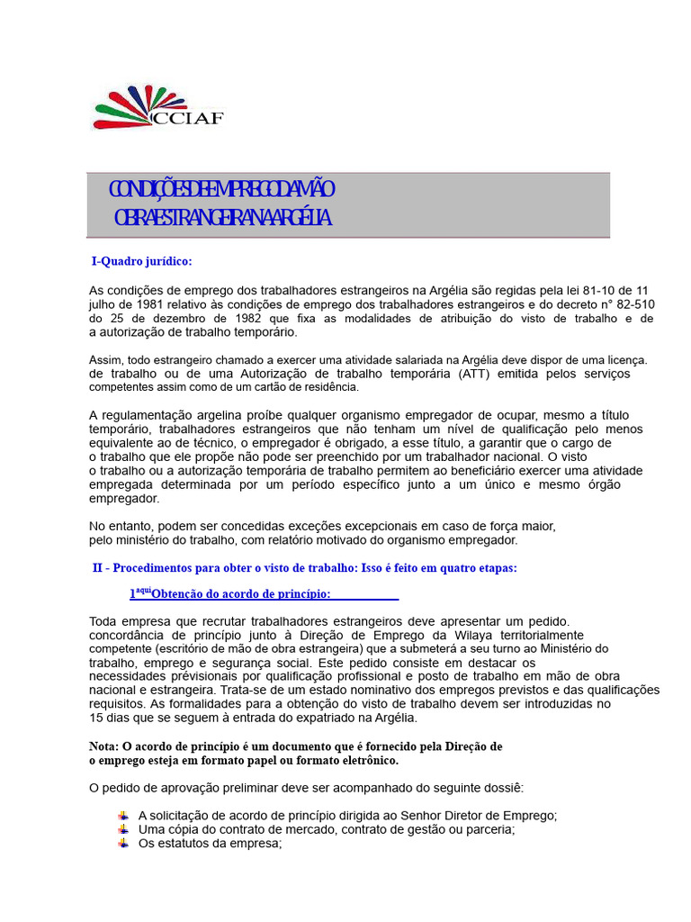 Condições de Trabalho para Estrangeiros na Argélia | PDF | Visto para ...