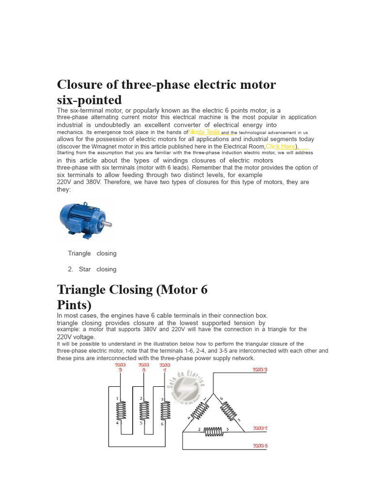 Three-Phase Motor Connection Guide | PDF | Mains Electricity | Electric ...
