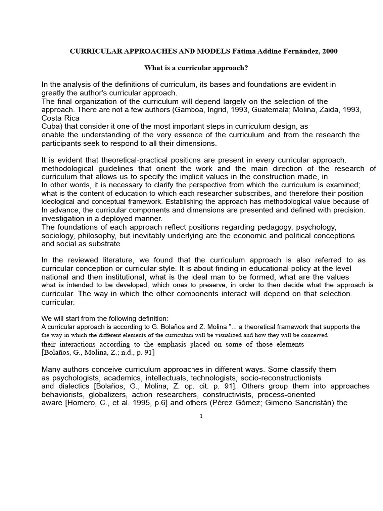 Synoptic Chart Approaches and Curricular Models | PDF | Curriculum ...