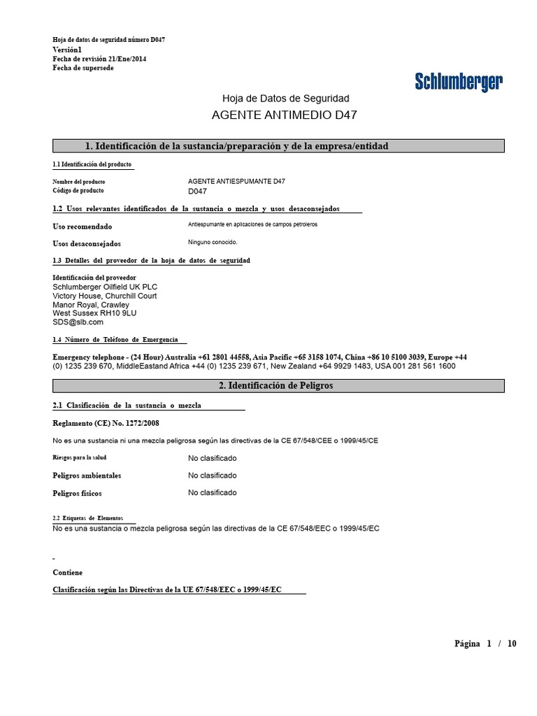 D047 SLB Químico | PDF | Agua | Higiene
