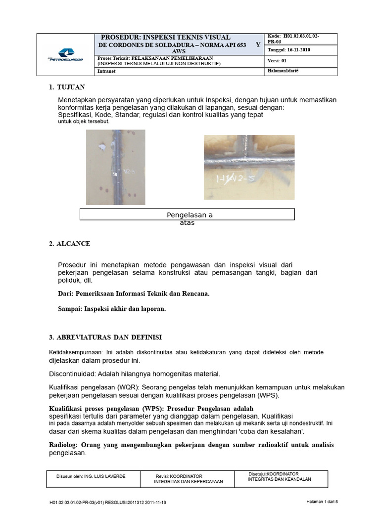 Prosedur Inspeksi Visual Tangki API 653. | PDF