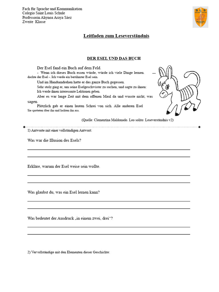 Leseverständnis Dritte Klasse | PDF