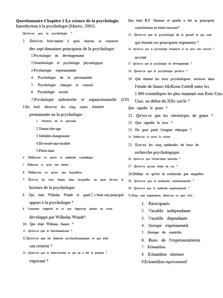 Introduction à la psychologie et ses courants | PDF | Psychologie ...