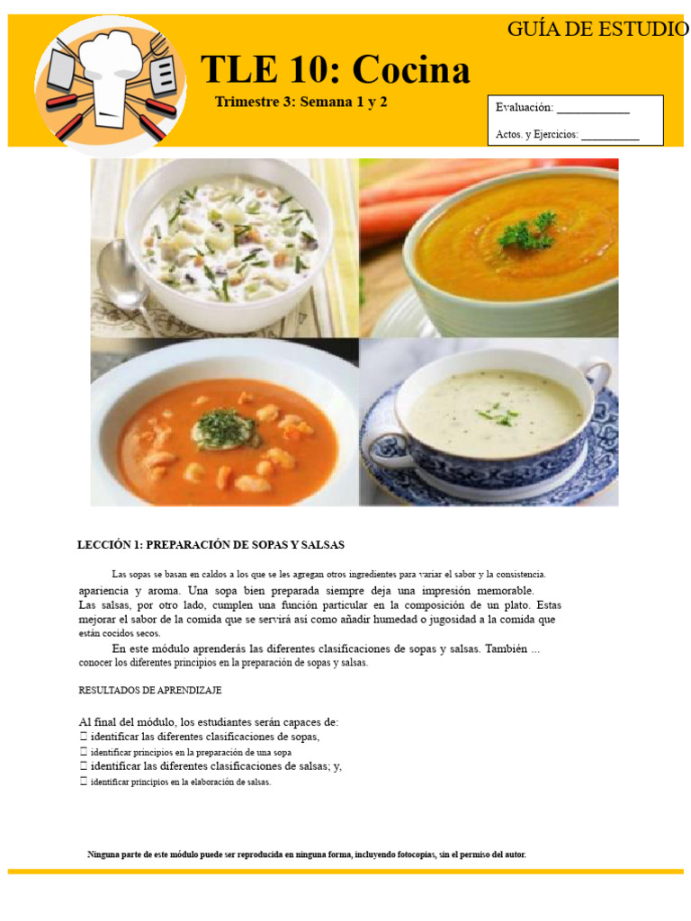 Preparación de Sopas y Salsas: Guía Completa | PDF | Sopa | Caldo