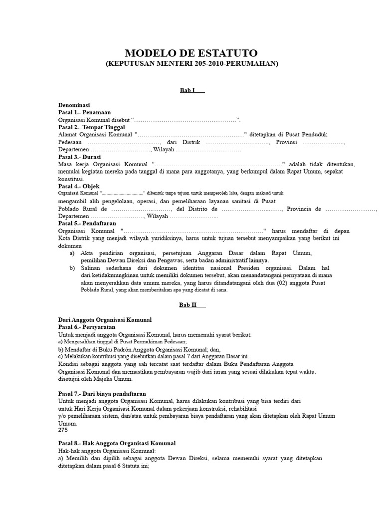Statuta Organisasi Komunal Sanitasi | PDF