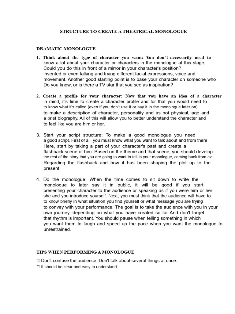 How to Write a Theatrical Monologue | PDF | Monologue