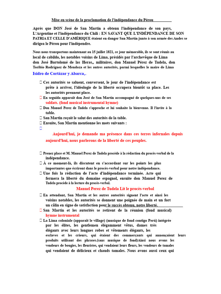 Proclamation de l'indépendance du Pérou | PDF | Lima | Pérou