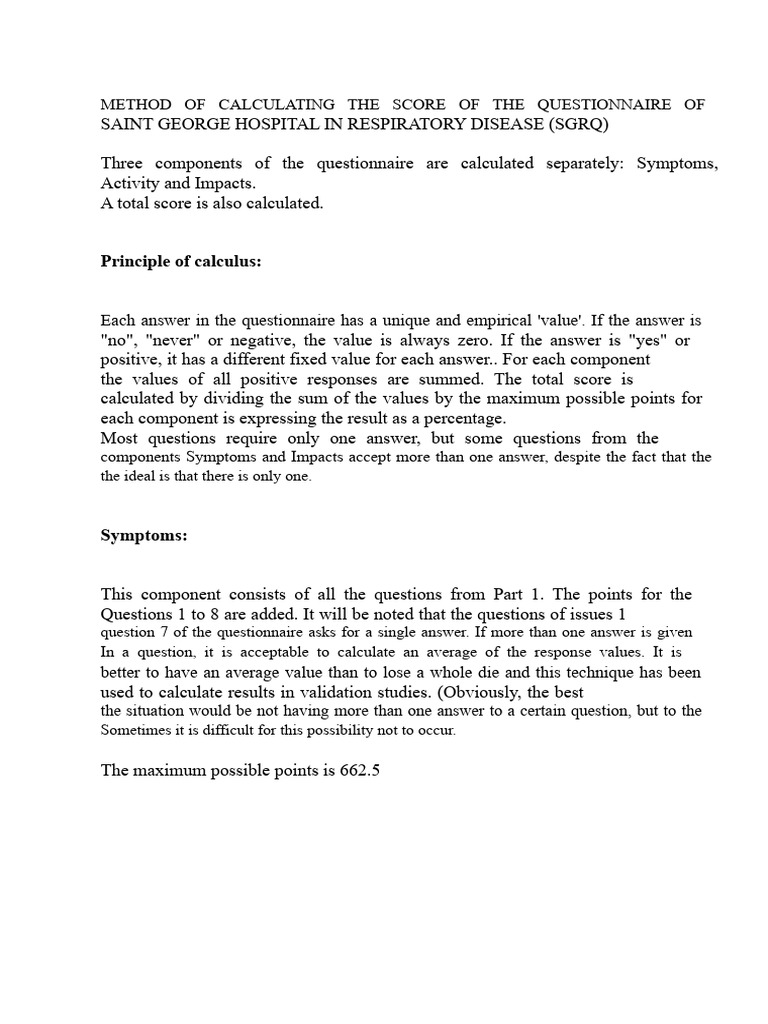 SGRQ Score Calculation Method | PDF | Cough | Questionnaire