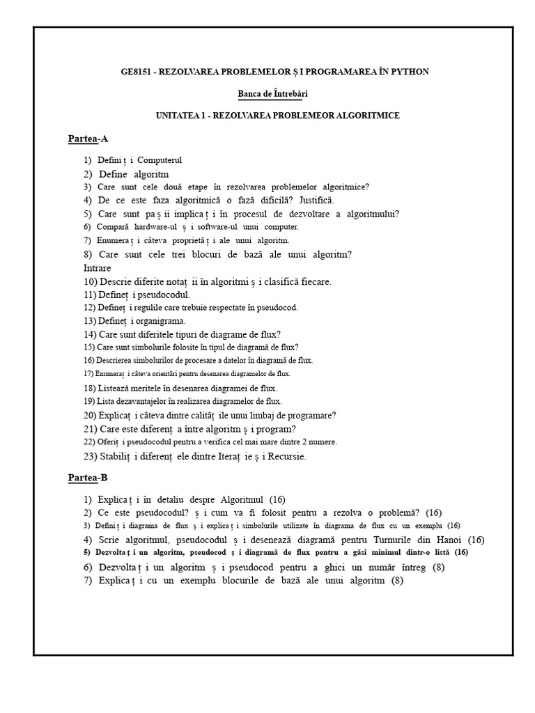 Banca de Întrebări Pentru Programare În Python Ge8151 | PDF