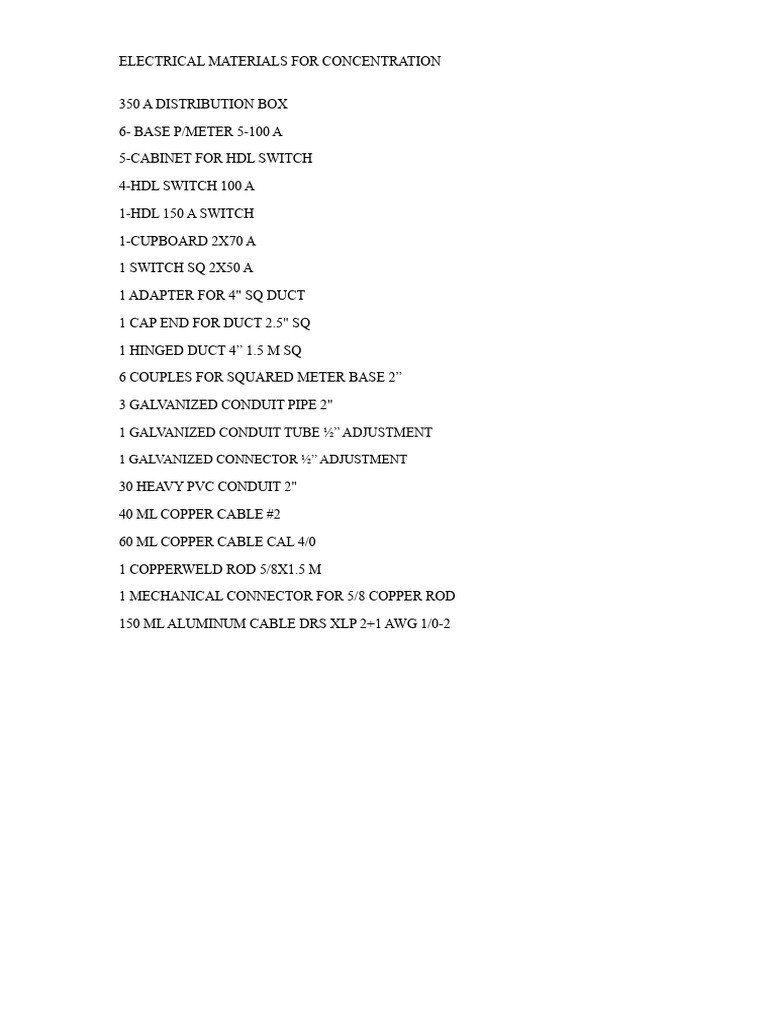 Electrical Materials Inventory List | PDF