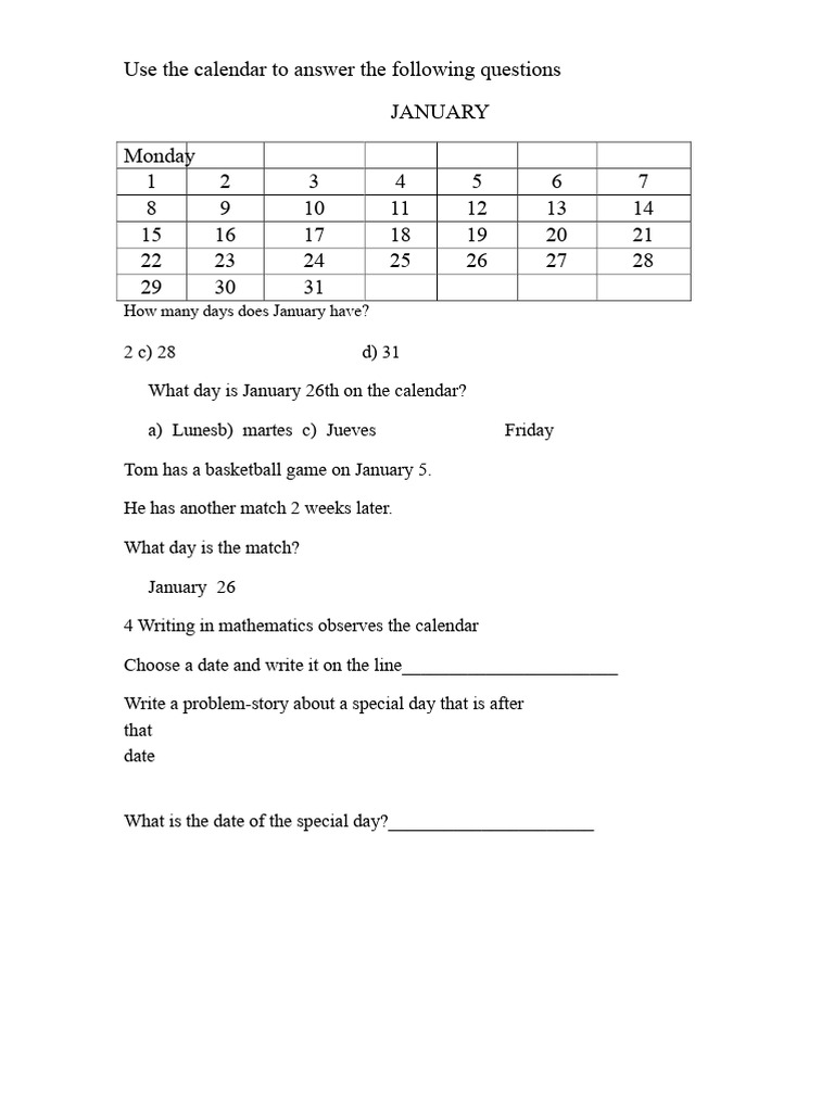Calendar Math Questions and Activities | PDF