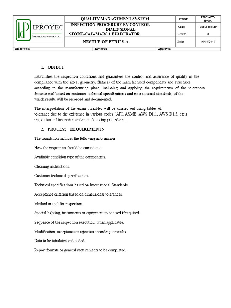 Dimensional Control Inspection Procedure | PDF | Welding | Construction