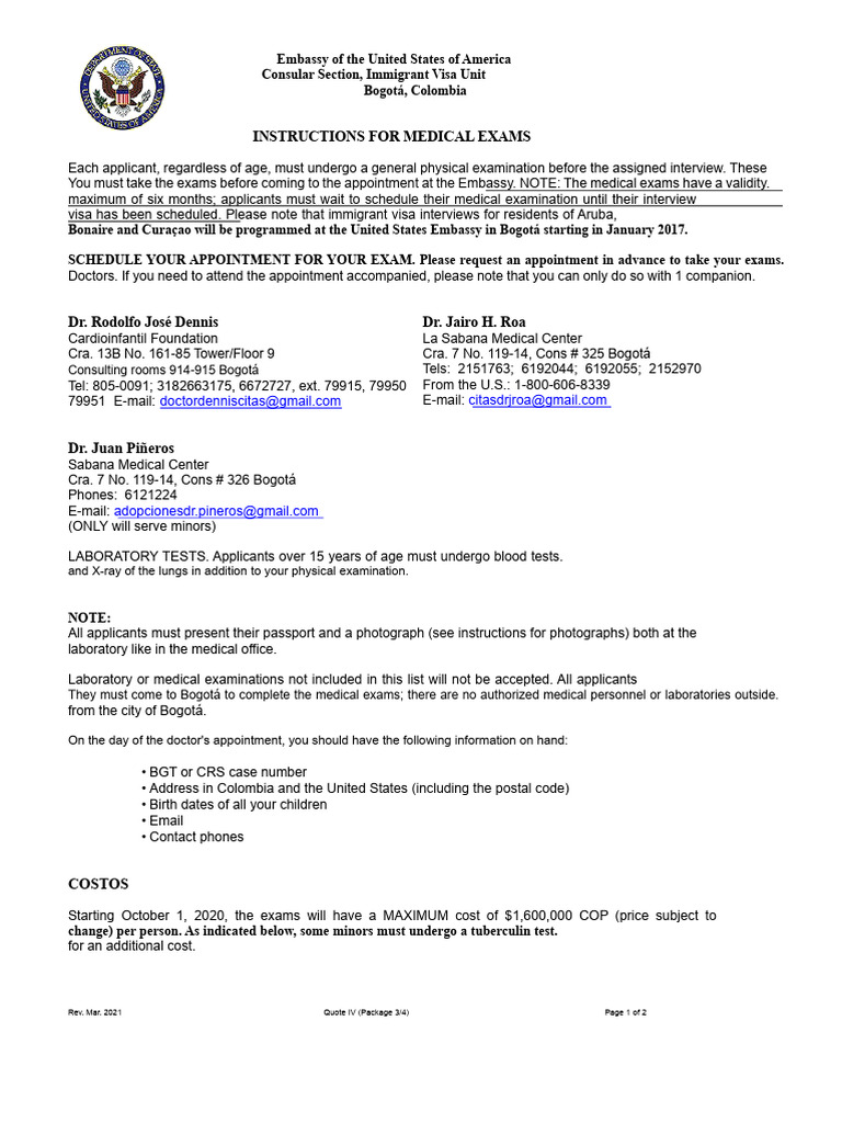 Medical Exam Instructions for U.S. Visa | PDF | Tuberculosis | Physical ...