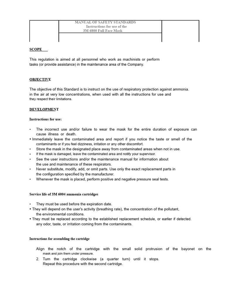 3M 6800 Full Face Mask Usage Guide | PDF | Occupational Safety And Health