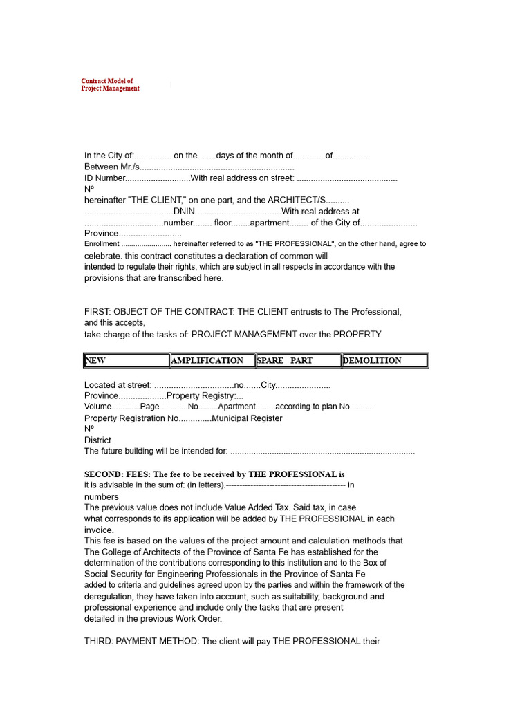 Project Management Contract Template | PDF | Mediation | Payments