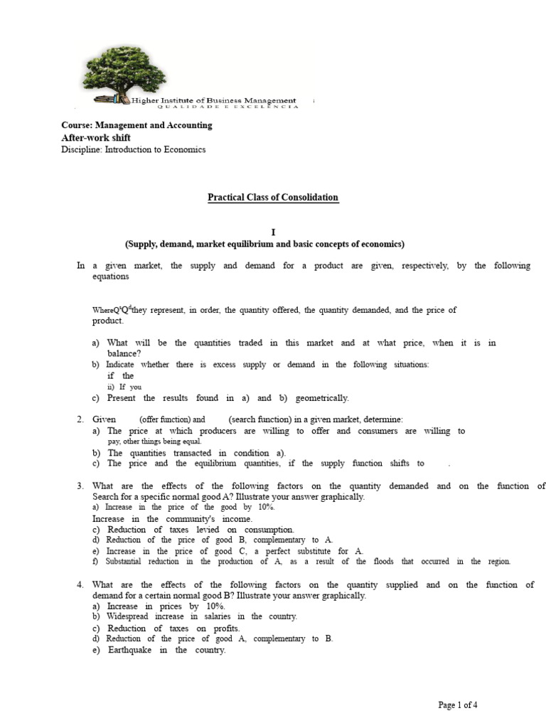 Exercises On Demand, Supply, and Market Equilibrium | PDF | Supply ...