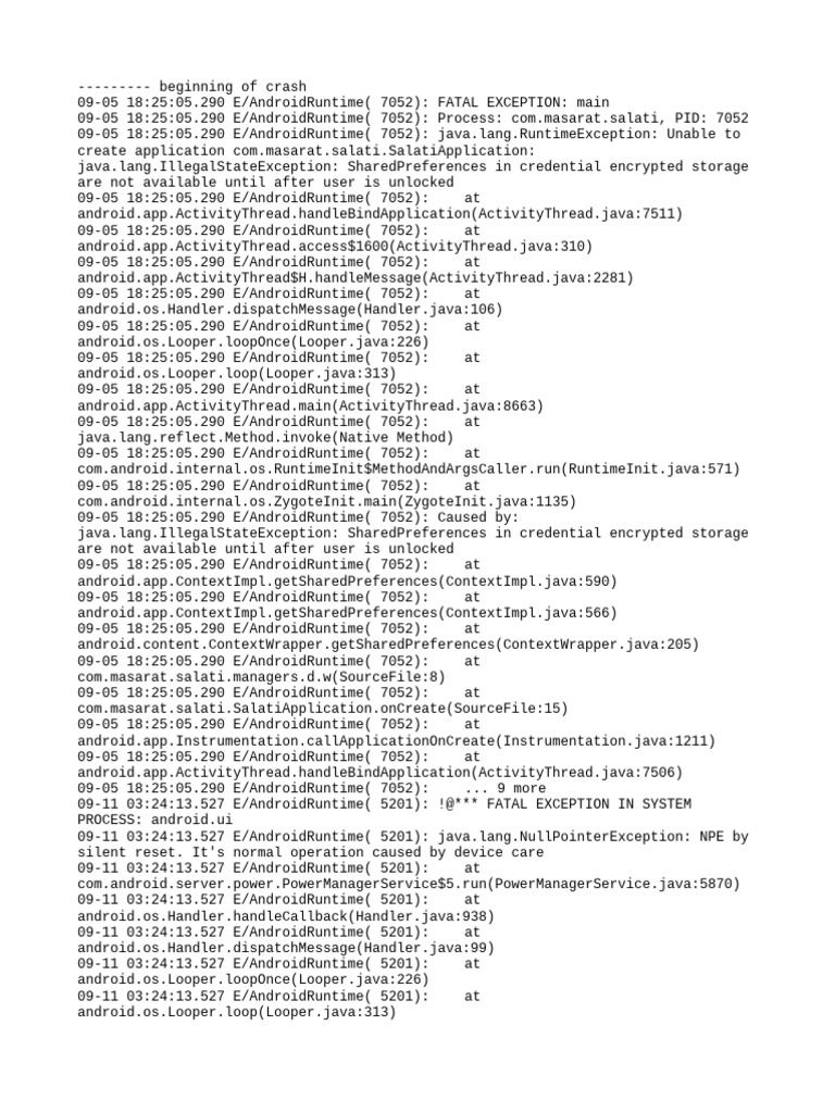 Android Runtime Fatal Exceptions Log | PDF | Android (Operating System ...