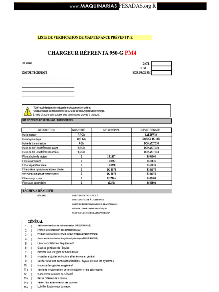 Vérification de Maintenance Chargeur 950-G | PDF | Véhicules ...