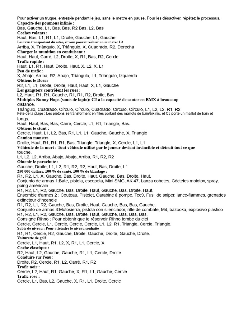 Codes et astuces GTA San Andreas | PDF
