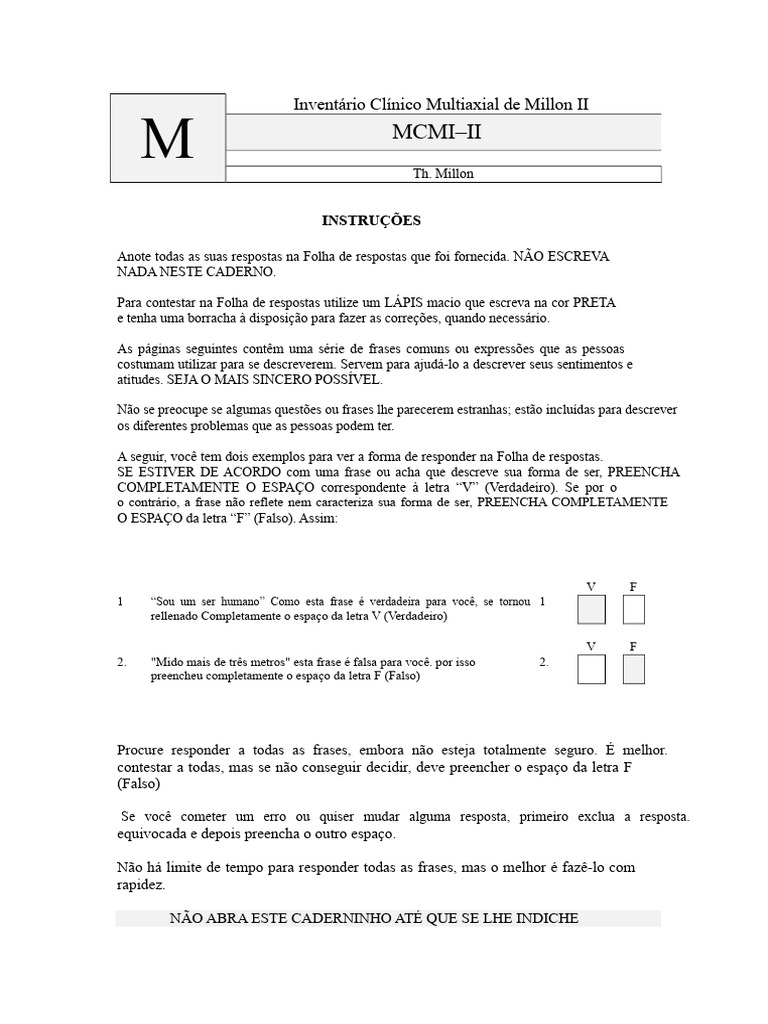 Inventário Clínico Multiaxial MCMI-II | PDF | Ciências comportamentais ...
