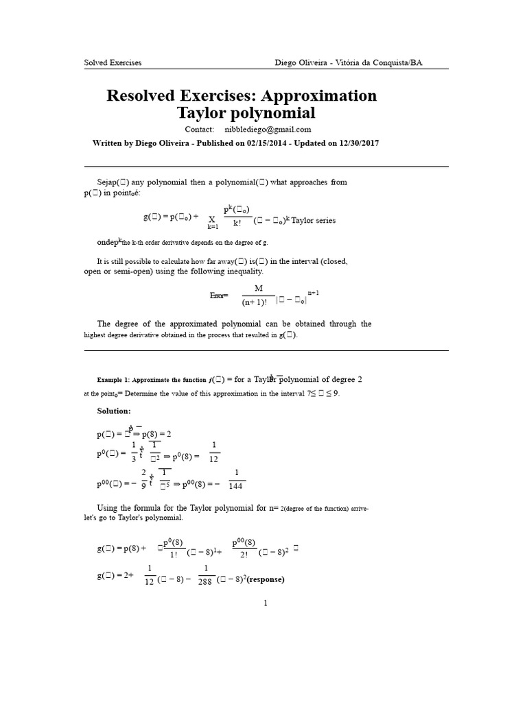 Resolved Exercise: Taylor Polynomial | PDF | Algorithms | Numerical ...