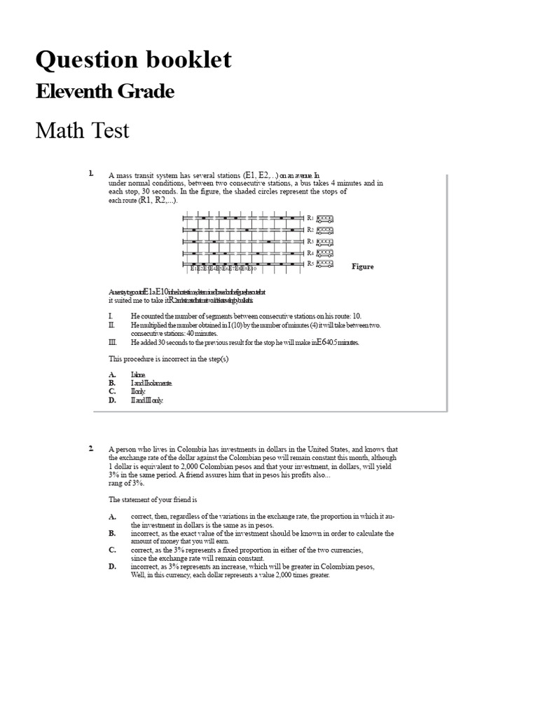 Question Booklet Saber 11 - Mathematics. Solved. | PDF | Prices