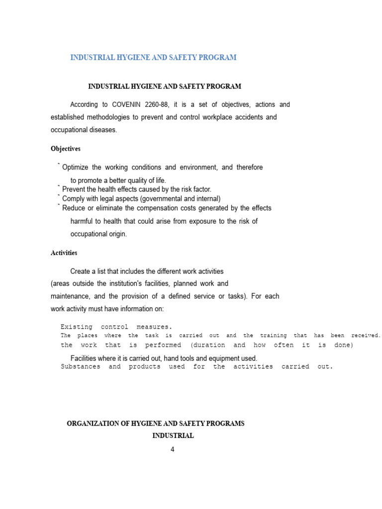 Industrial Hygiene and Safety Program | PDF | Occupational Safety And ...