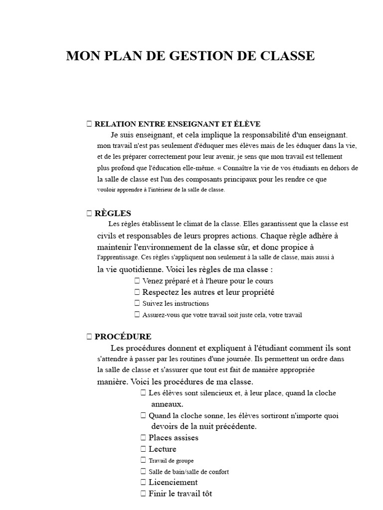 Mon Plan de Classe et Gestion | PDF