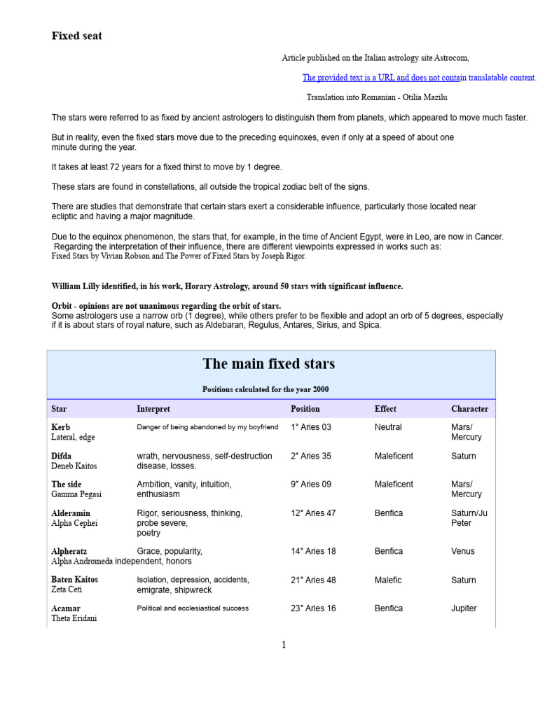Influence of Fixed Stars in Astrology | PDF | Planets In Astrology ...