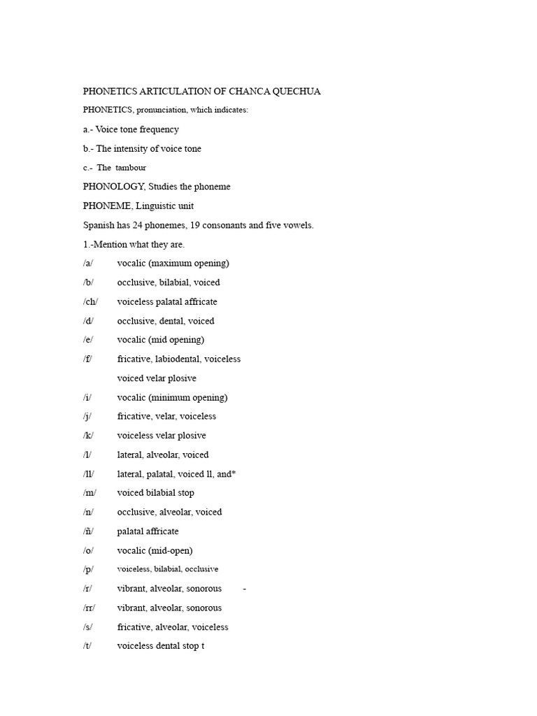 Phonetics Articulation of Quechua Chanca | PDF | Phonetics | Human Voice