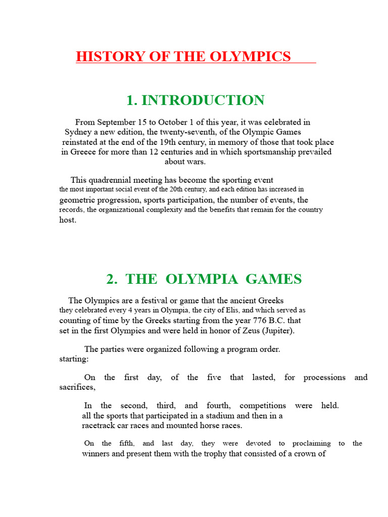 History Of The Olympics Pdf Olympic Games Sports