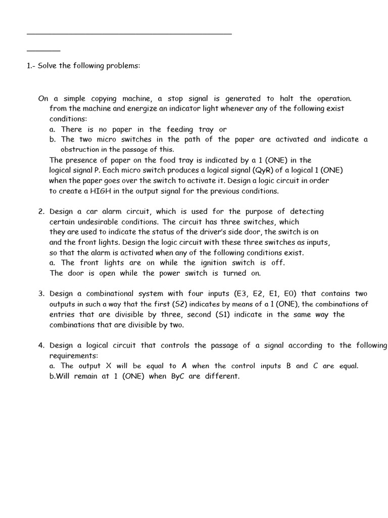 Logic Circuit Design Problems | PDF | Switch | Logic Gate
