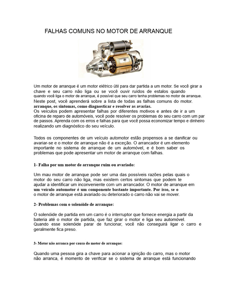 Sintomas de Falhas no Motor de Arranque | PDF | Motores | Carro