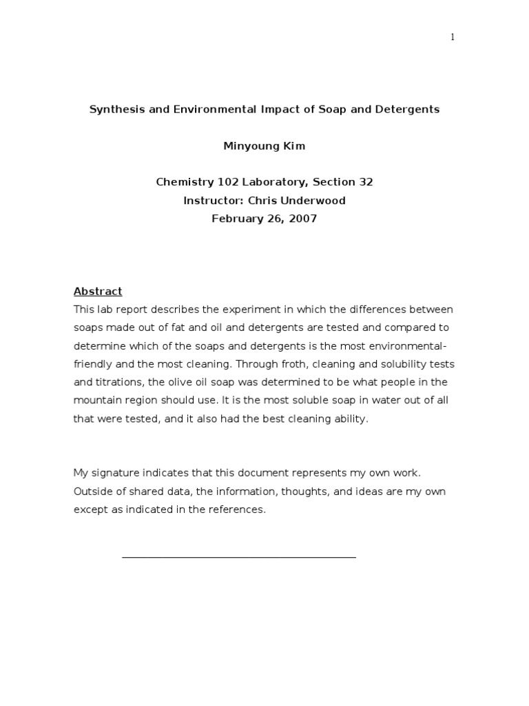 Final Synthesis and Environmental Impact of Soap and Detergents PDF