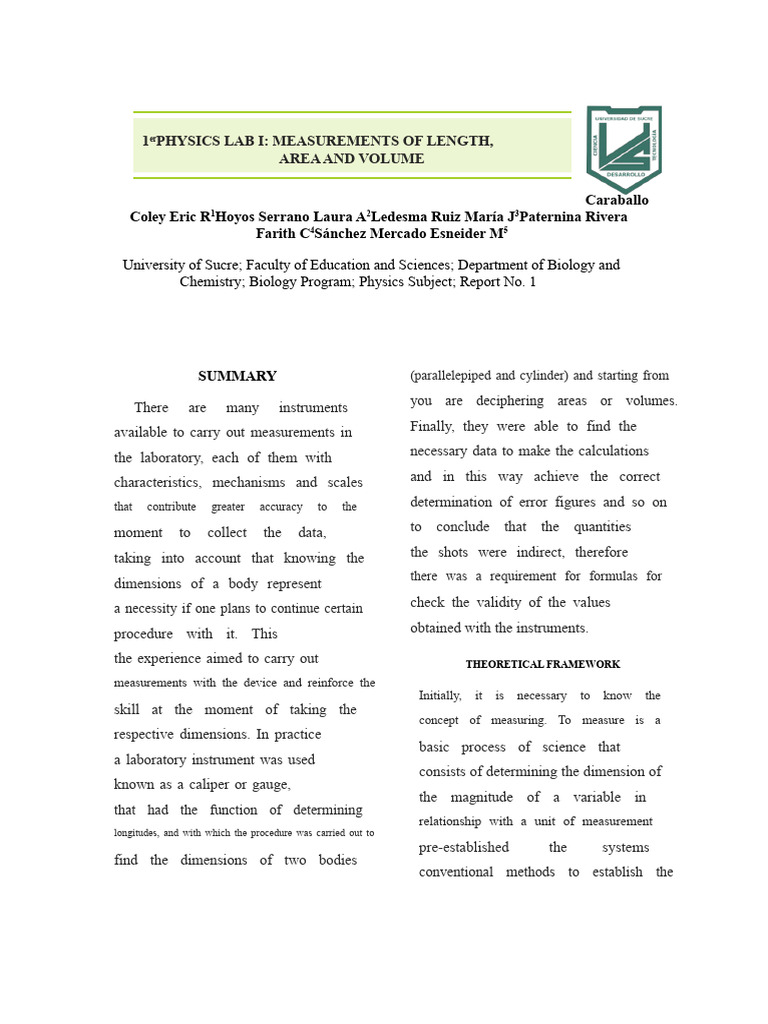 1st PHYSICS LAB I | PDF | Measurement | Volume
