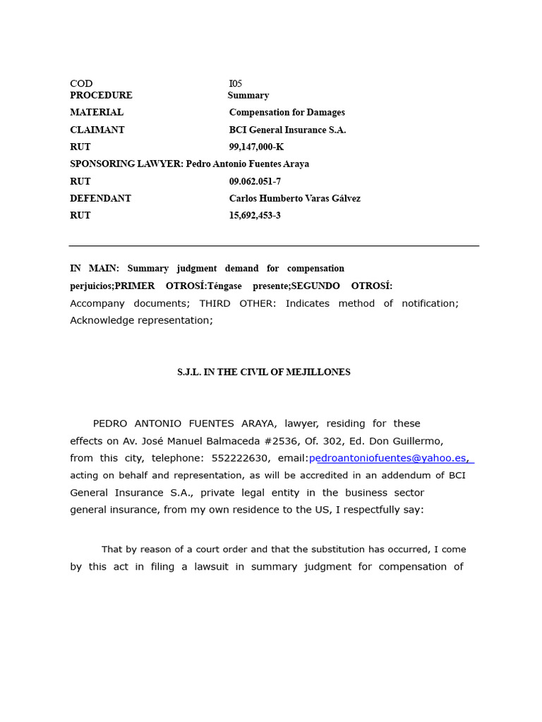 Claim For Damages Compensation | PDF | Damages | Traffic Collision
