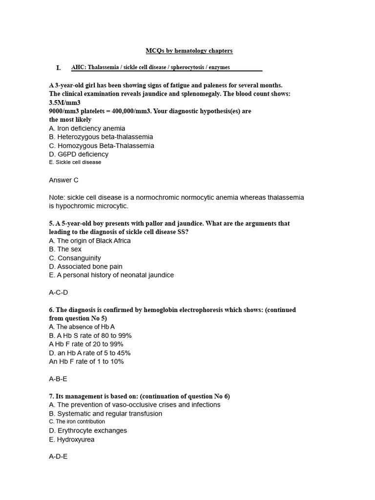 Hematology MCQs: Anemia and Disorders | PDF | Lymphoma | Anemia
