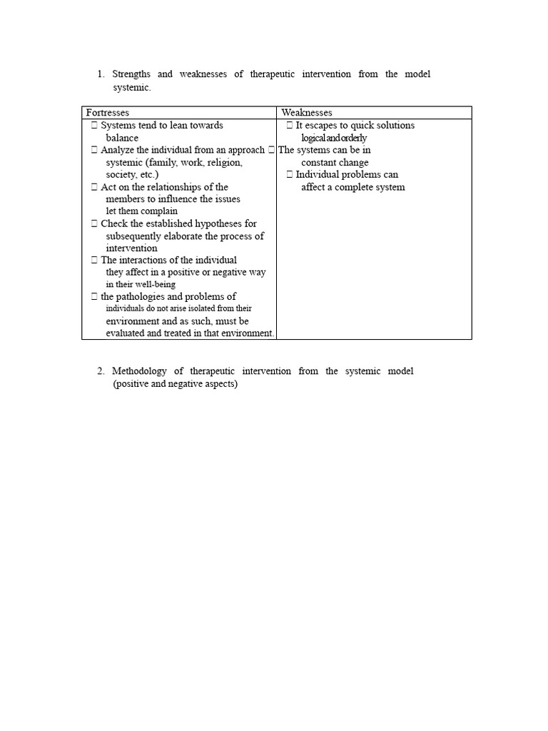 Strengths and Weaknesses of Therapeutic Intervention From The Systemic ...