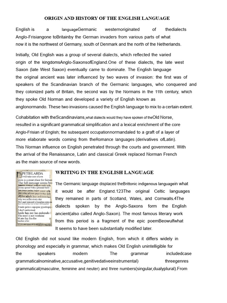 Origin and History of The English Language | PDF | English Language ...