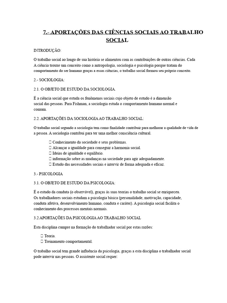 Contribuições das Ciências Sociais ao Trabalho Social | PDF ...