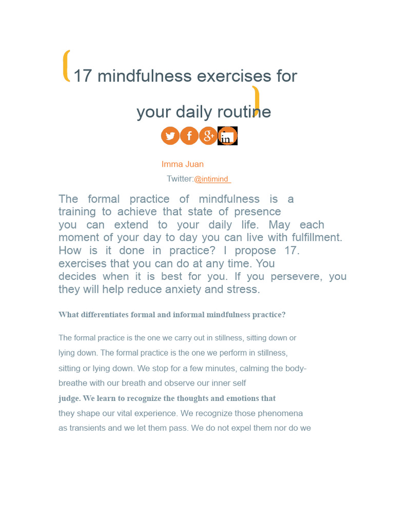 17 Mindfulness Exercises for Daily Life | PDF | Mindfulness | Senses