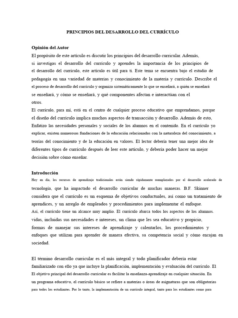Principios del Desarrollo Curricular | PDF | Plan de estudios | Aprendizaje