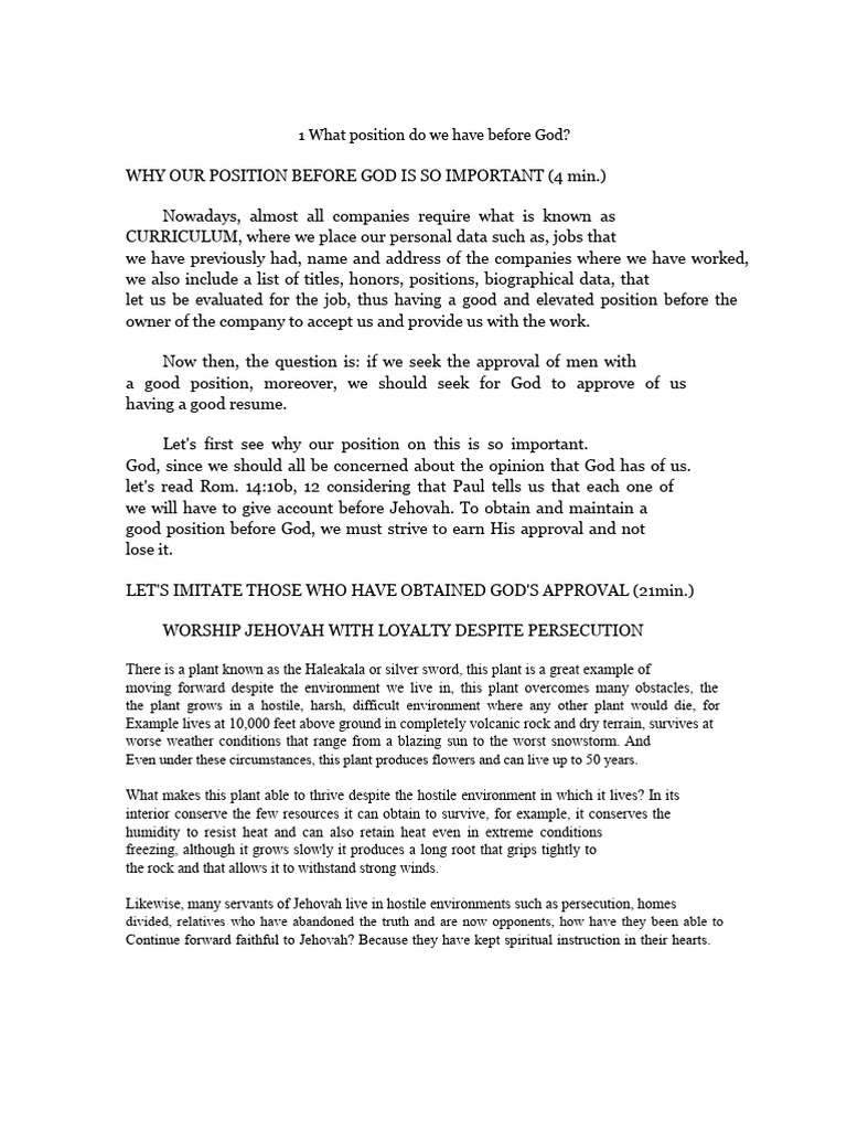 Importance of Our Position Before God | PDF